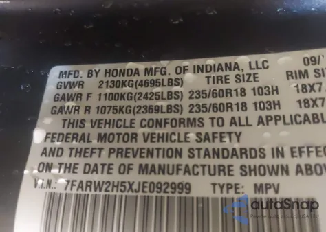 2018 Honda Cr-V Ex from USA, damaged, VIN 7FARW2H5XJE092999